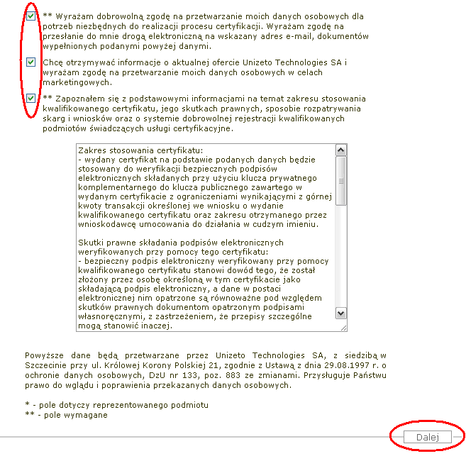 22. Jeśli posiadasz kartę kryptograficzną z zestawu mini, zaznacz okienko w ostatniej części formularza.