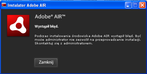 8. W przypadku, gdy nie posiadasz praw administratora na komputerze, z którego korzystasz, instalator wyświetli następujący komunikat: INSTALACJA APLIKACJI R-Quick 1.