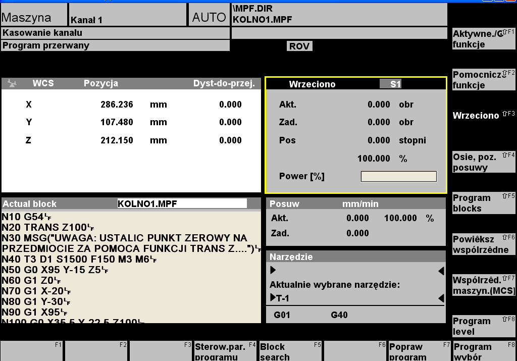 Tryb AUTO Służy do wykonywania pracy automatycznej według zadanego programu.