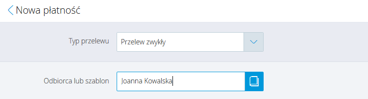 Nowa płatność Po wybraniu opcji Nowa płatność w systemie pojawi się strona, która zawiera formatkę do wykonania przelewu.