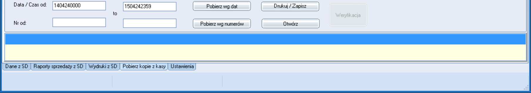 Po kliknięciu należy wskazać katalog zawierający ostatni nośnik z danej kasy. Program wyświetli informację o zakresie raportów i dat zapisanych na wszystkich uprzednio zamkniętych nośnikach.