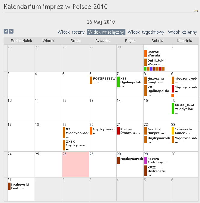 Widok kalendarza/miesięczny Sąd Rejonowy dla Krakowa Śródmieścia w Krakowie, XI Wydział Gospodarczy
