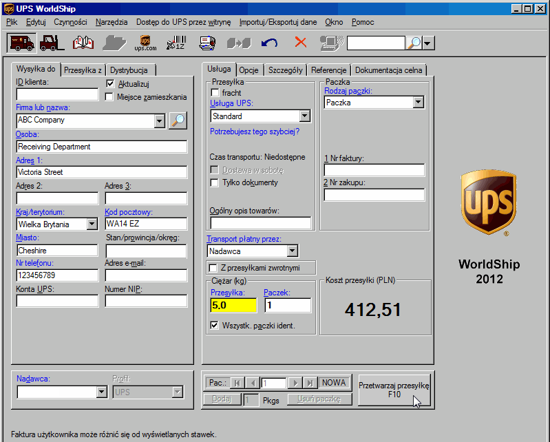 3.4. UPS Firma UPS stworzyła program WorldShip 2012, który udostępnia swoim klientom. Po konsultacji z UPS udostępniamy Widok, który automatycznie zaciąga dane z Optimy.