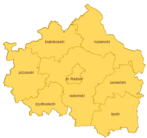 4.3 Podregion radomski Podregion radomski leży w południowej części woj. mazowieckiego. Składa się z 8 powiatów: m.