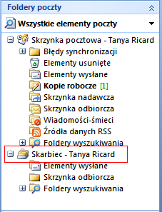 10 Wprowadzenie do programu Symantec Enterprise Vault Funkcja skarbca wirtualnego w przypadku użytkowników programu Outlook Ilustracja 1-1 Przykład skarbca wirtualnego Zawartość wybranego skarbca