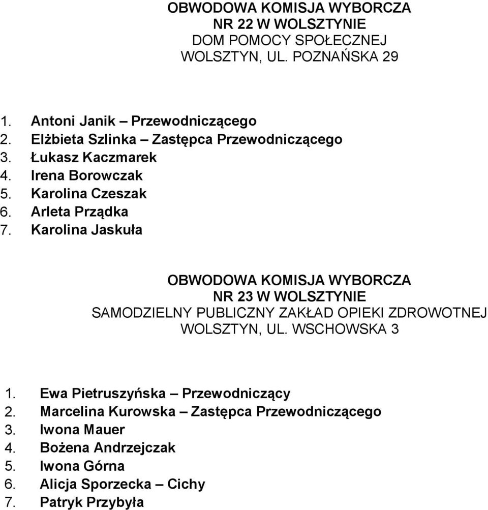 Karolina Jaskuła NR 23 W WOLSZTYNIE SAMODZIELNY PUBLICZNY ZAKŁAD OPIEKI ZDROWOTNEJ WOLSZTYN, UL. WSCHOWSKA 3 1.