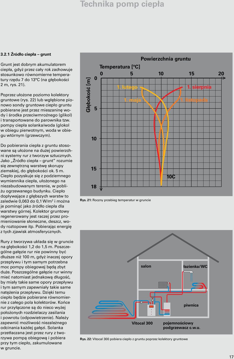 22) lub wgłębione pionowo sondy gruntowe ciepło gruntu pobierane jest przez mieszaninę wody i środka przeciwmroźnego (glikol) i transportowane do parownika tzw.