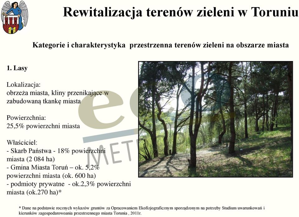 Państwa - 18% powierzchni miasta (2 084 ha) - Gmina Miasta Toruń ok. 5,2% powierzchni miasta (ok. 600 ha) - podmioty prywatne - ok.