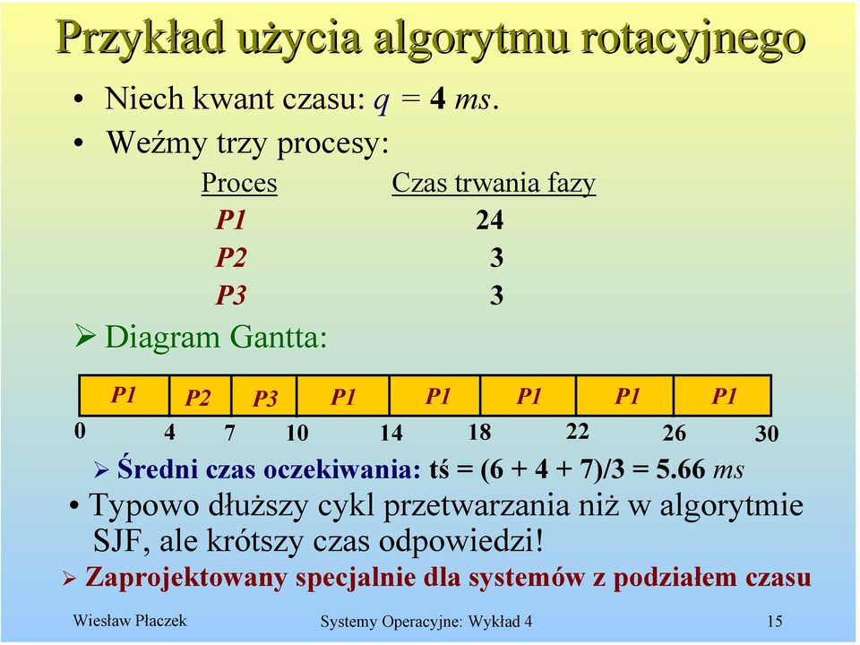 10 14 18 22 26 30 Średni czas oczekiwania: tś = (6 + 4 + 7)/3 = 5.