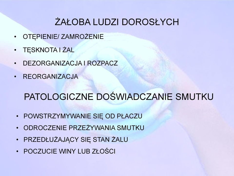 DOŚWIADCZANIE SMUTKU POWSTRZYMYWANIE SIĘ OD PŁACZU ODROCZENIE