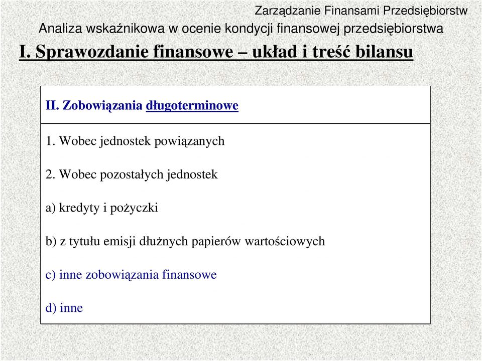 Wobec pozostałych jednostek a) kredyty i poŝyczki b) z tytułu