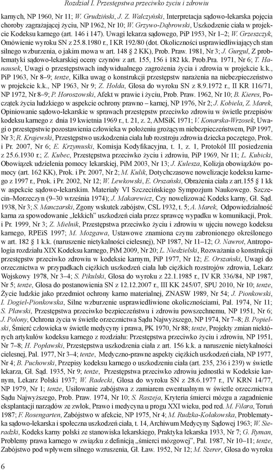 Okoliczności usprawiedliwiających stan silnego wzburzenia, o jakim mowa w art. 148 2 KK), Prob. Praw. 1981, Nr 3; J. Gurgul, Z problematyki sądowo-lekarskiej oceny czynów z art. 155, 156 i 182 kk.