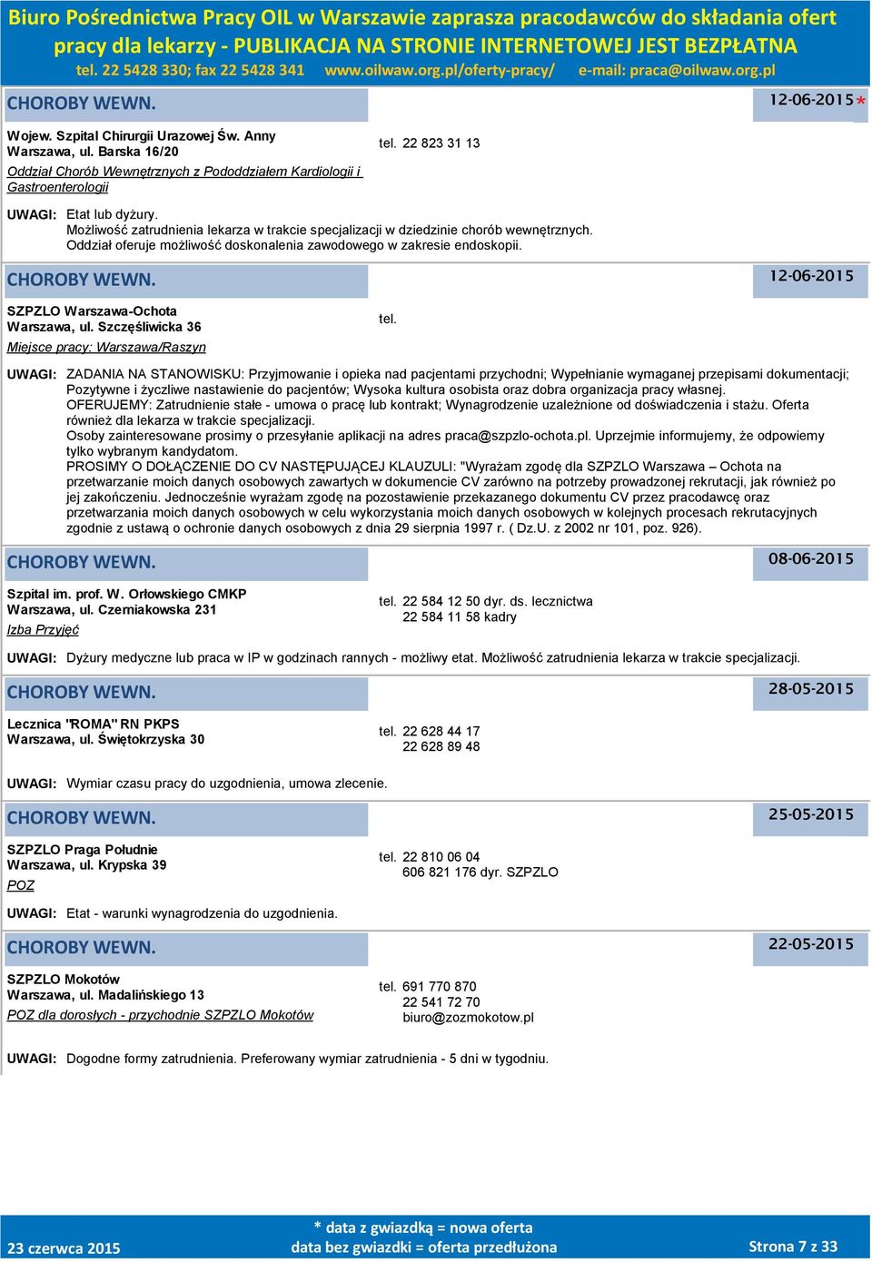 Szczęśliwicka 36 Miejsce pracy: /Raszyn tel.