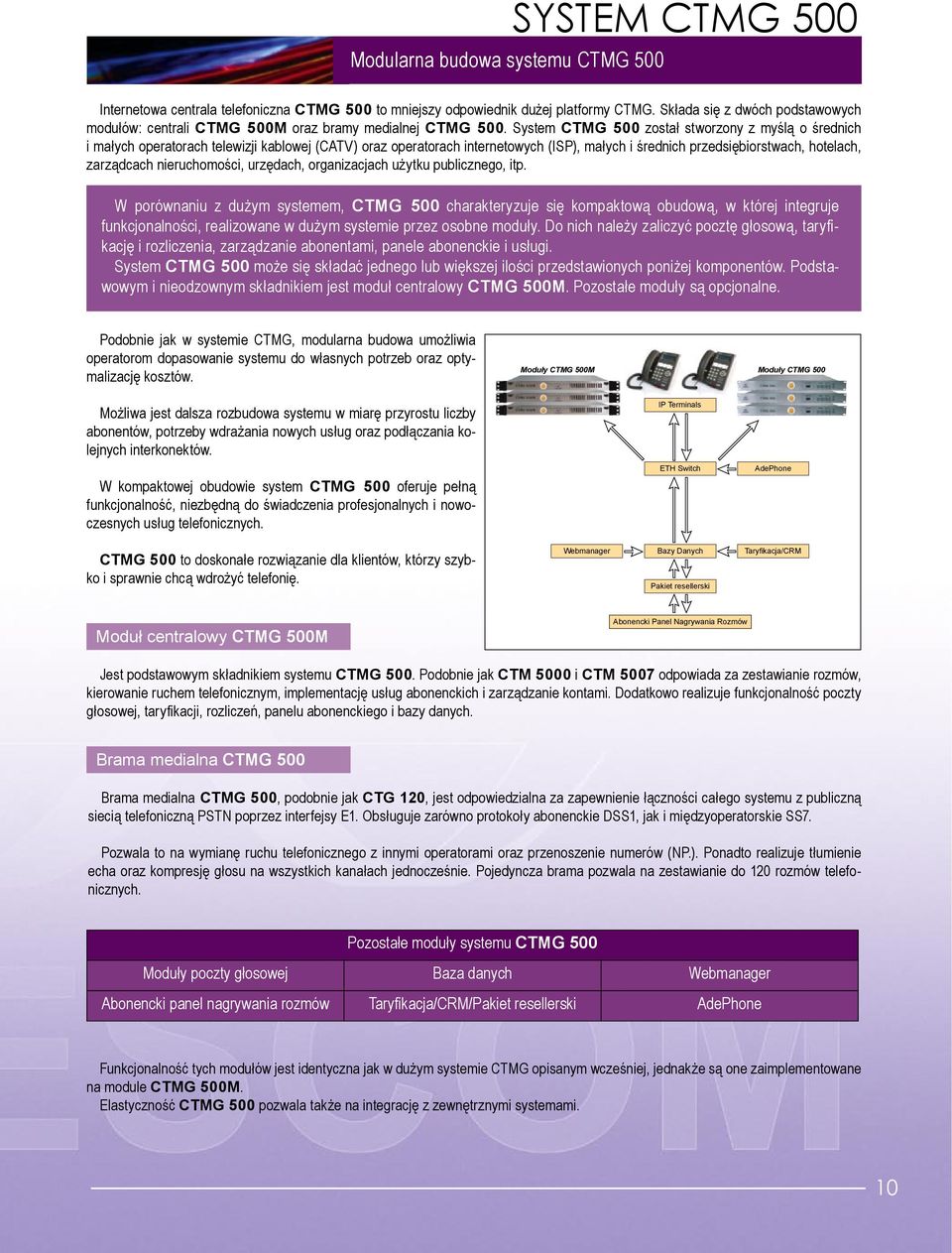 System CTMG 500 został stworzony z myślą o średnich i małych operatorach telewizji kablowej (CATV) oraz operatorach internetowych (ISP), małych i średnich przedsiębiorstwach, hotelach, zarządcach