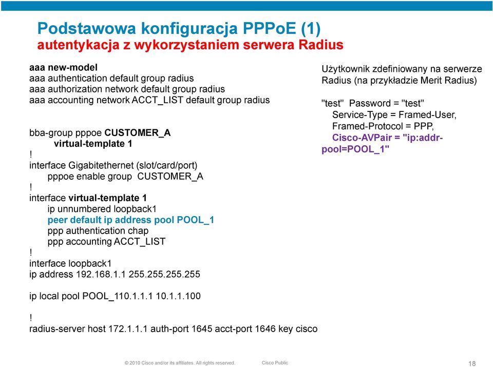 unnumbered loopback1 peer default ip address pool POOL_1 ppp authentication chap ppp accounting ACCT_LIST interface loopback1 ip address 192.168.1.1 255.