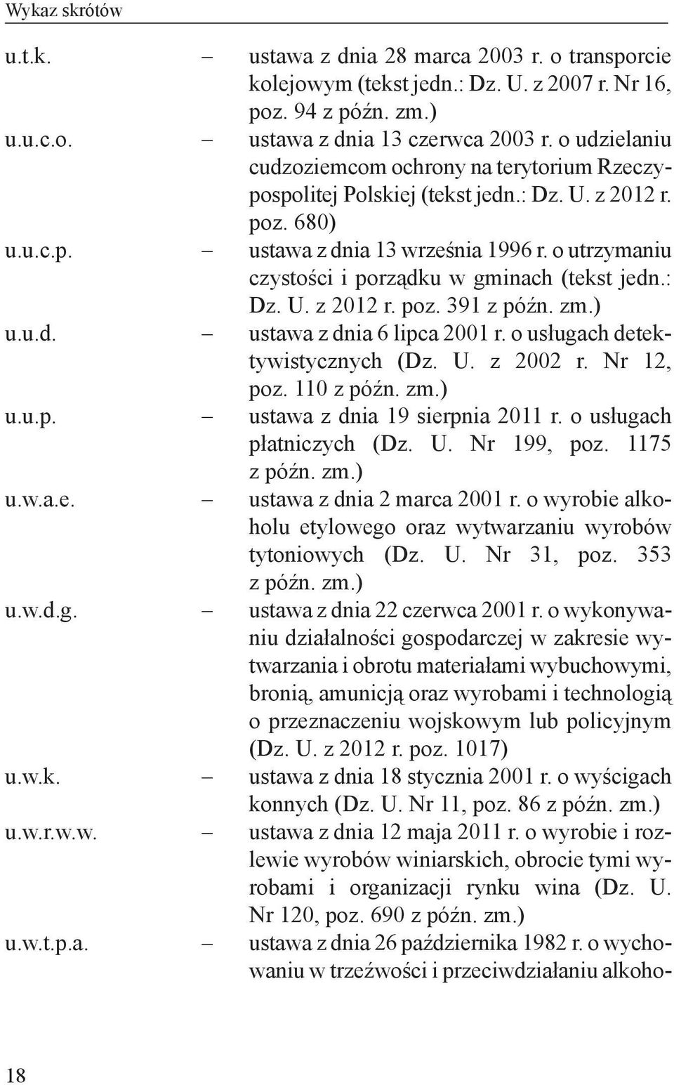 o utrzymaniu czystości i porządku w gminach (tekst jedn.: Dz. U. z 2012 r. poz. 391 ustawa z dnia 6 lipca 2001 r. o usługach detektywistycznych (Dz. U. z 2002 r. Nr 12, poz.