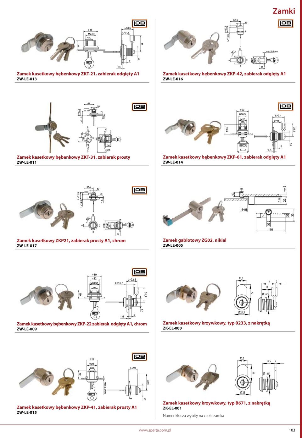 ZW-LE-005 1,5 5 1 Ø 16,5 1 Ø 1,5 Zamek kasetkowy bębenkowy ZKP- zabierak odgięty 1, chrom ZW-LE-009 Zamek kasetkowy krzywkowy, typ 0, z nakrętką ZK-EL-000,5,5 Ø Ø