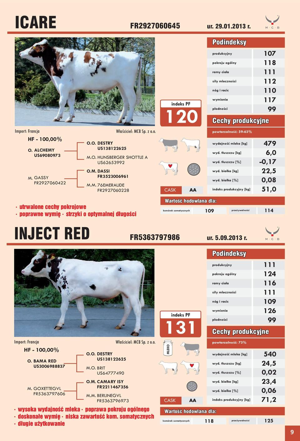 białka indeks produkcyjny 6,0-0,17 22,5 0,08 51,0 utrwalone cechy pokrojowe poprawne wymi ę strzyki o optymalnej długości 114 INJECT RED FR5363797986 ur. 5.09.2013 r.