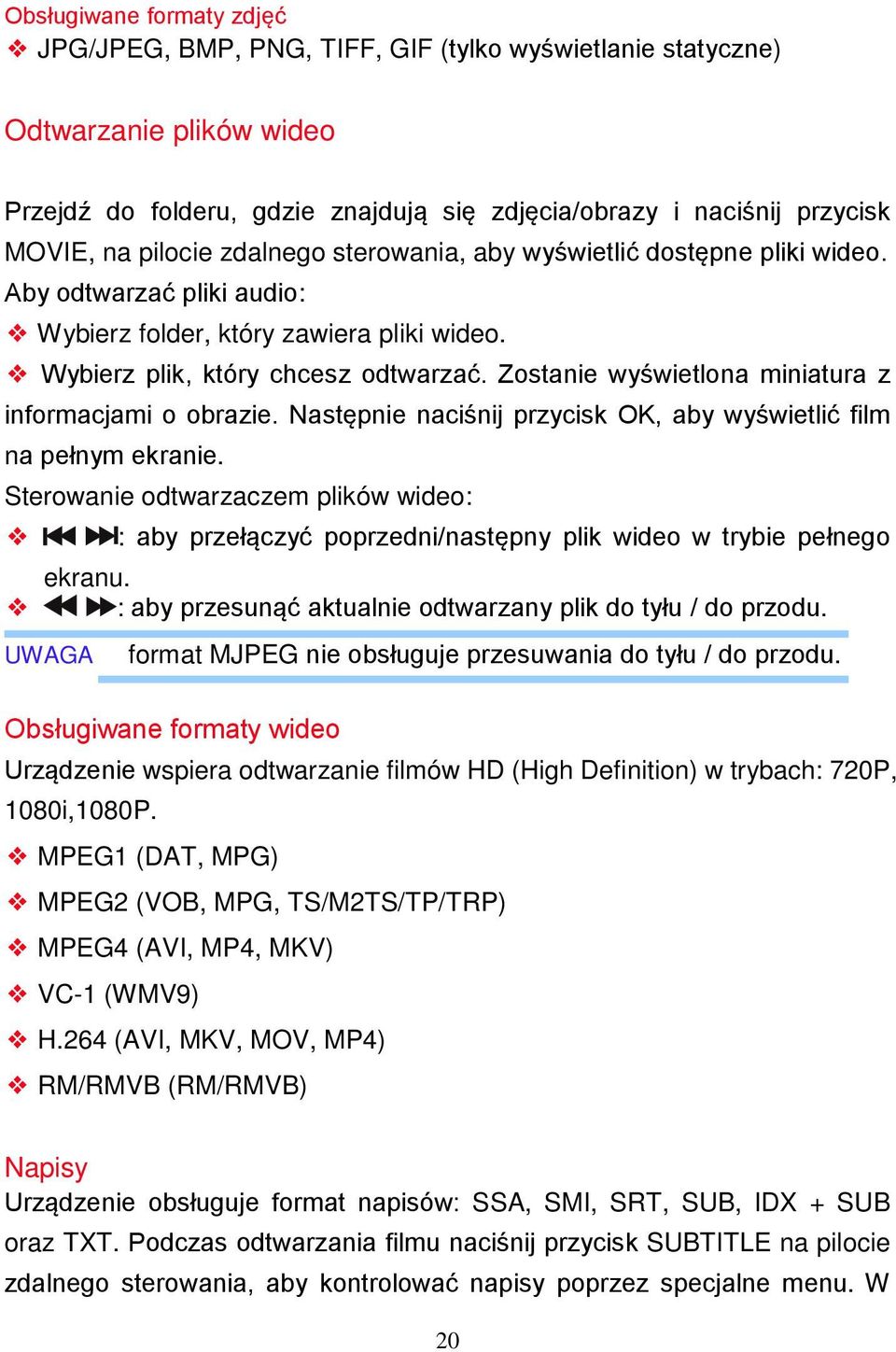 Zostanie wyświetlona miniatura z informacjami o obrazie. Następnie naciśnij przycisk OK, aby wyświetlić film na pełnym ekranie.