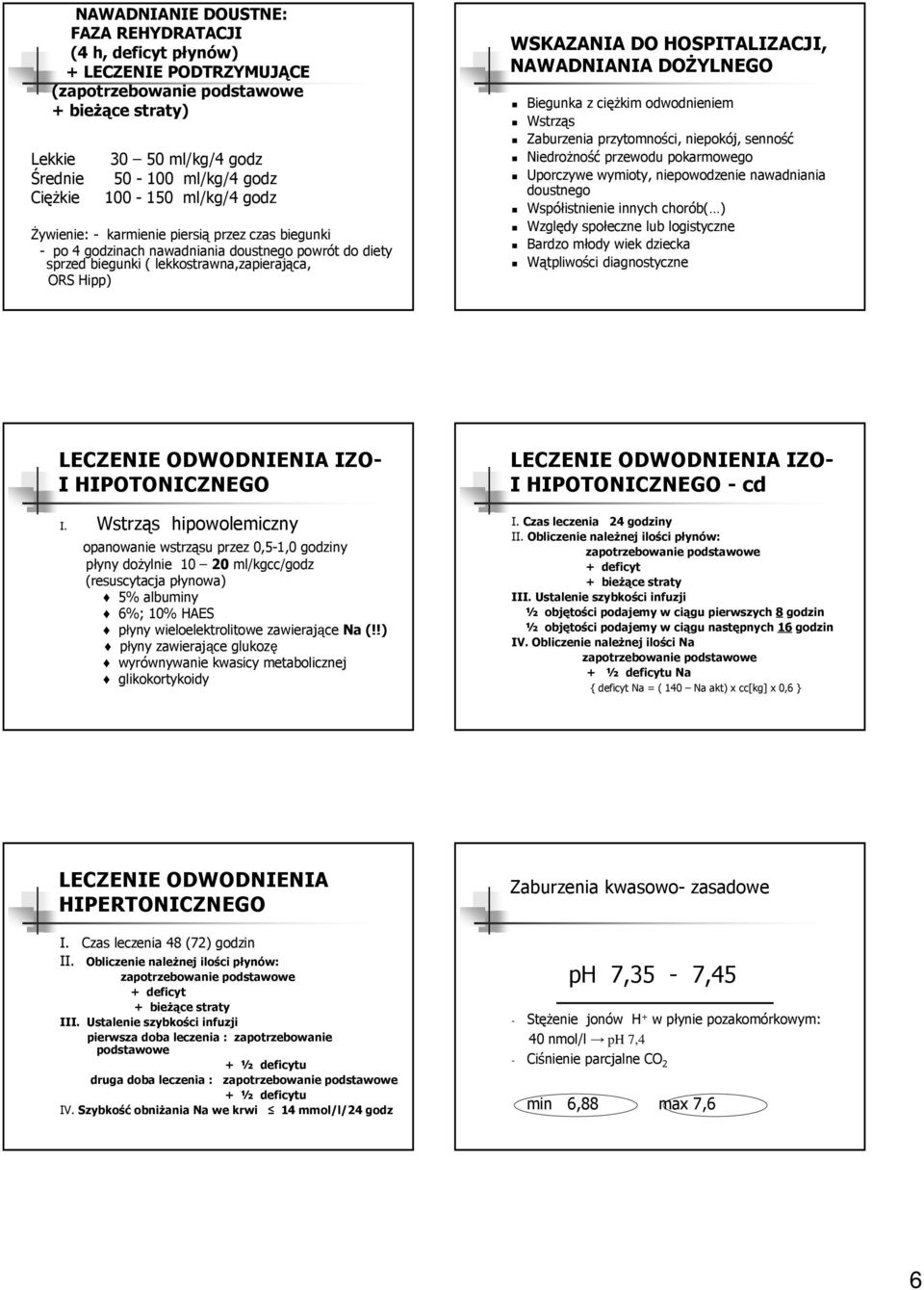 HOSPITALIZACJI, NAWADNIANIA DOŻYLNEGO Biegunka z ciężkim odwodnieniem Wstrząs Zaburzenia przytomności, niepokój, senność Niedrożność przewodu pokarmowego Uporczywe wymioty, niepowodzenie nawadniania