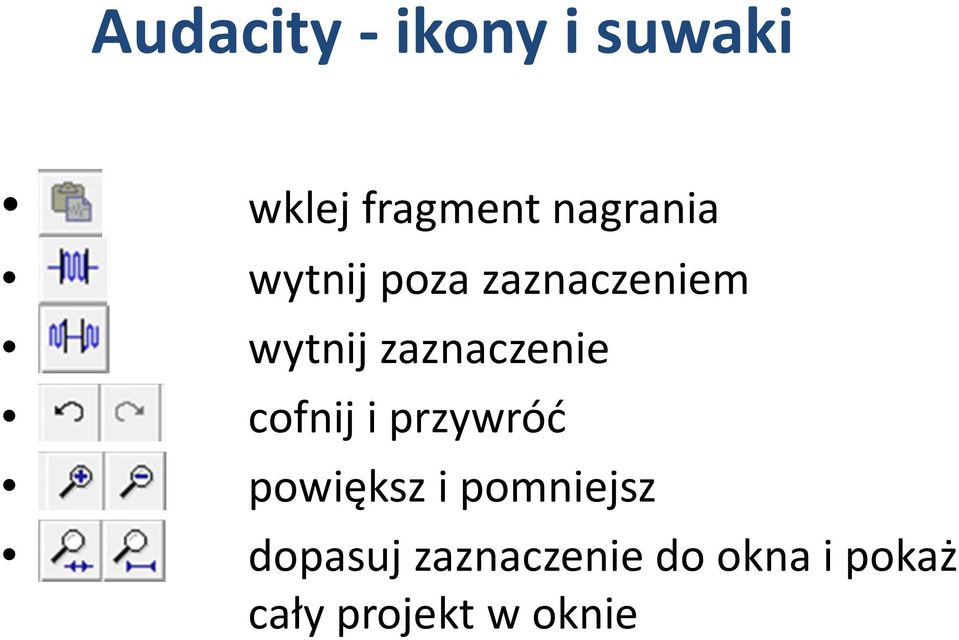 zaznaczenie cofnij i przywróć powiększ i