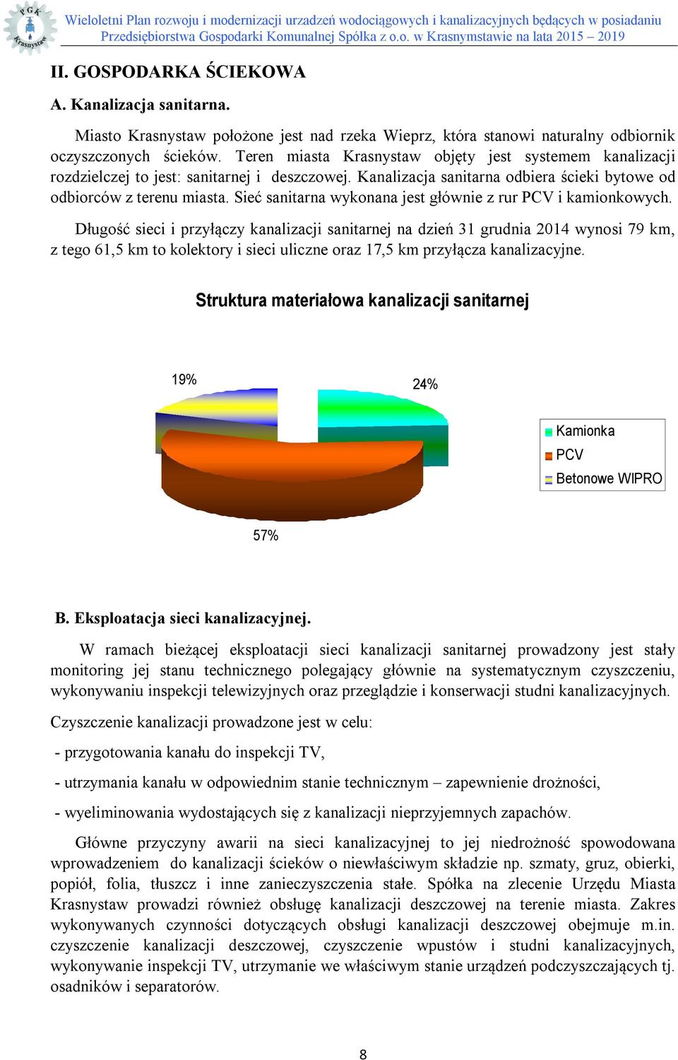 Teren miasta Krasnystaw objęty jest systemem kanalizacji rozdzielczej to jest: sanitarnej i deszczowej. Kanalizacja sanitarna odbiera ścieki bytowe od odbiorców z terenu miasta.