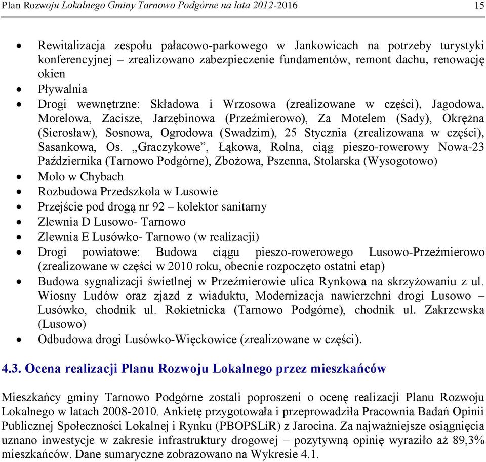 Sosnowa, Ogrodowa (Swadzim), 25 Stycznia (zrealizowana w części), Sasankowa, Os.