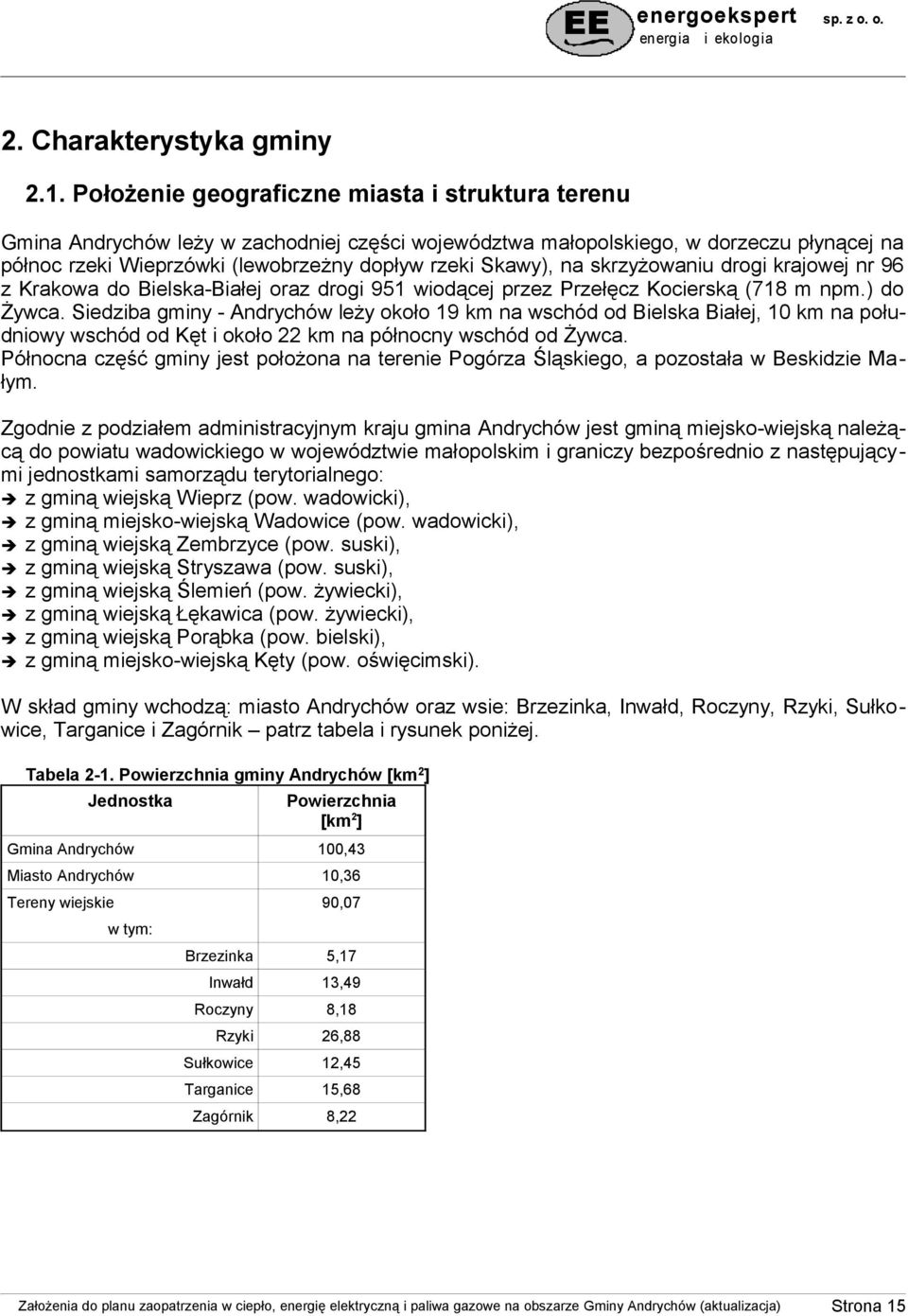 na skrzyżowaniu drogi krajowej nr 96 z Krakowa do Bielska-Białej oraz drogi 951 wiodącej przez Przełęcz Kocierską (718 m npm.) do Żywca.