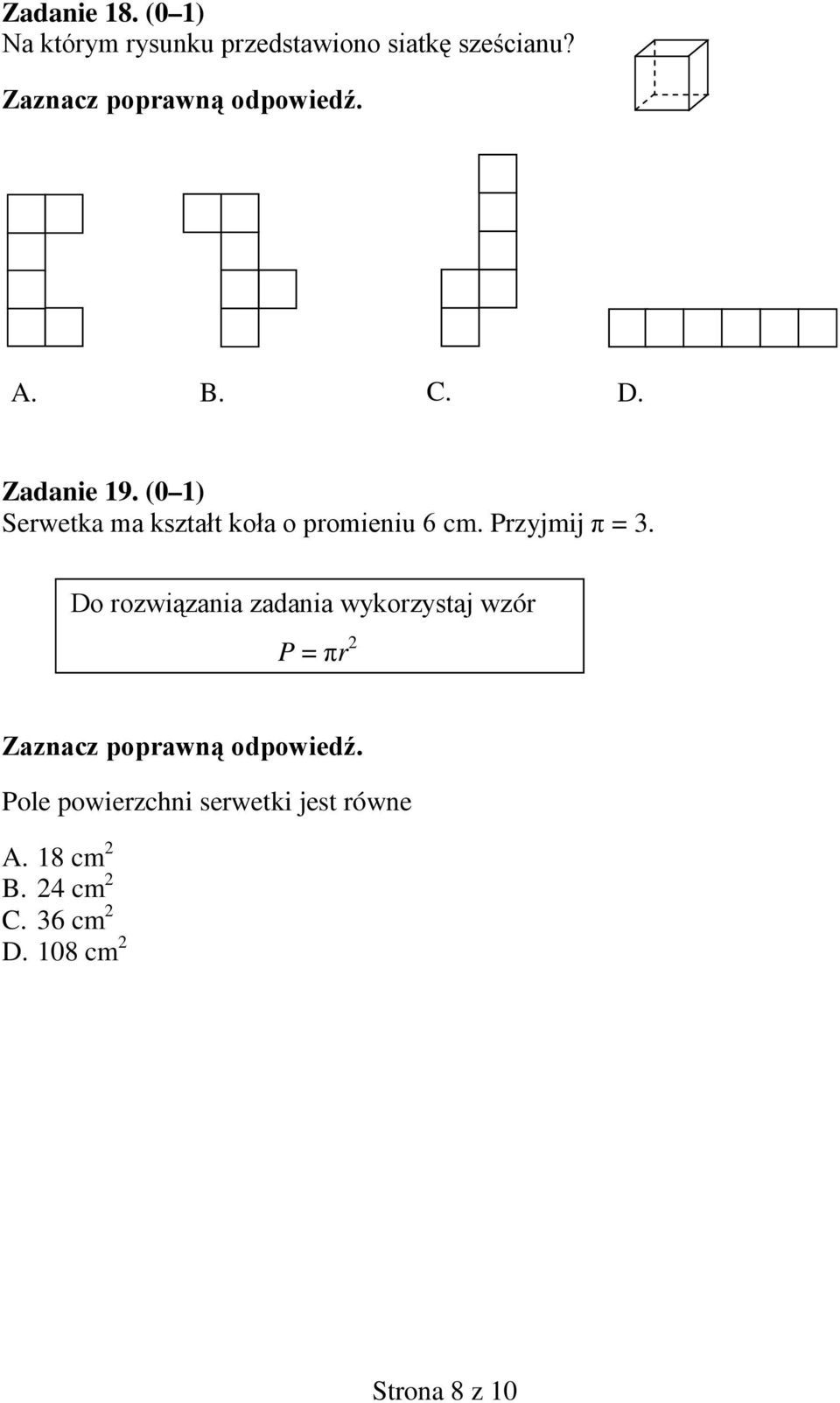 Przyjmij π = 3.