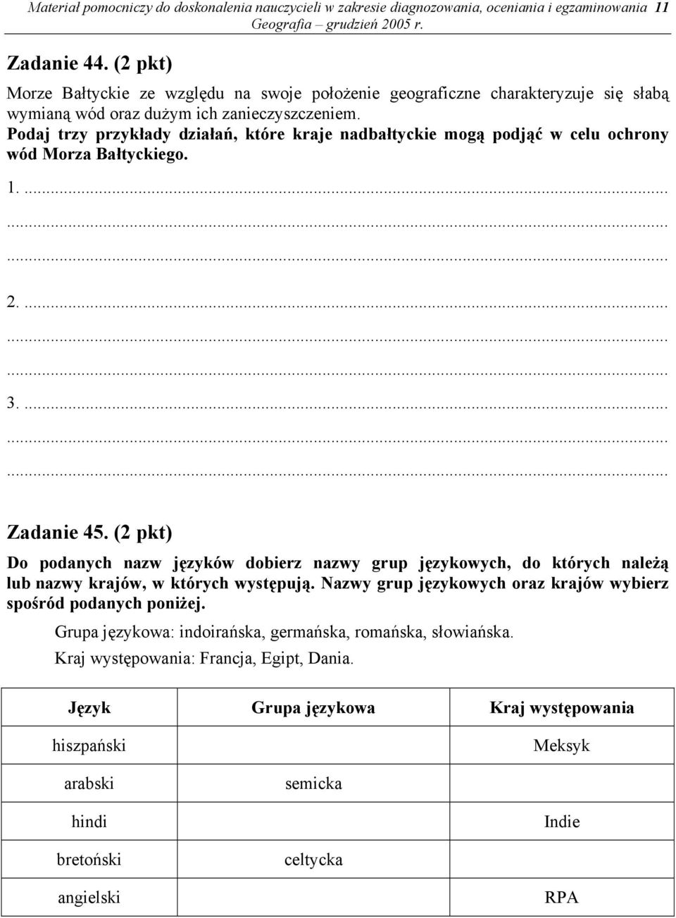 Podaj trzy przykłady działań, które kraje nadbałtyckie mogą podjąć w celu ochrony wód Morza Bałtyckiego. 3.... Zadanie 45.