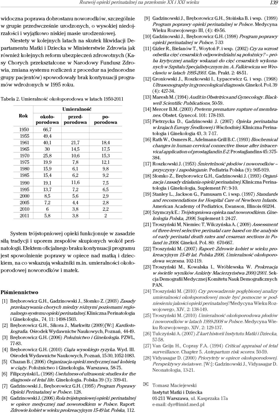 Niestety w kolejnych latach na skutek likwidacji Departamentu Matki i Dziecka w Ministerstwie Zdrowia jak również kolejnych reform ubezpieczeń zdrowotnych (Kasy Chorych przekształcone w Narodowy