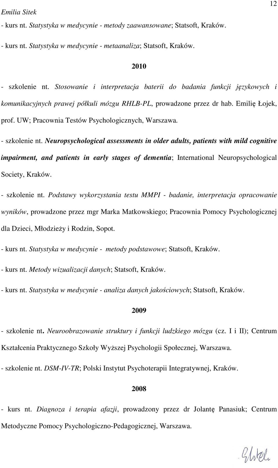 UW; Pracownia Testów Psychologicznych, Warszawa. - szkolenie nt.