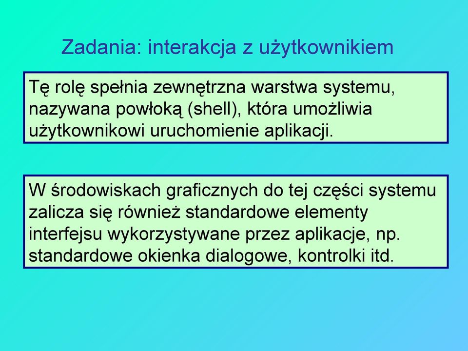 W środowiskach graficznych do tej części systemu zalicza się również standardowe