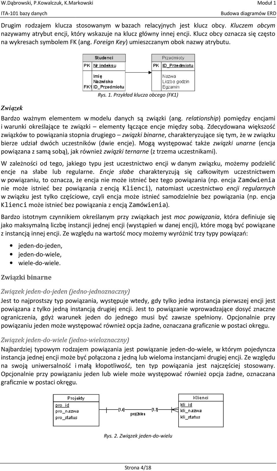 Związek Bardzo ważnym elementem w modelu danych są związki (ang. relationship) pomiędzy encjami i warunki określające te związki elementy łączące encje między sobą.