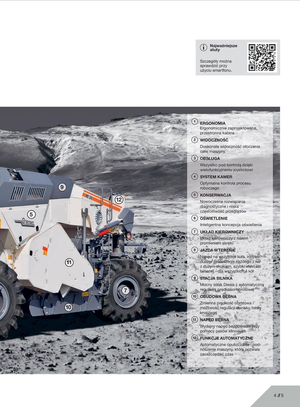 joystickowi 4 SYSTEM KAMER Optymalna kontrola procesu roboczego 5 KONSERWACJA Nowoczesne rozwiązania diagnostyczne i niska częstotliwość przeglądów 6 OŚWIETLENIE Inteligentna koncepcja oświetlenia 7