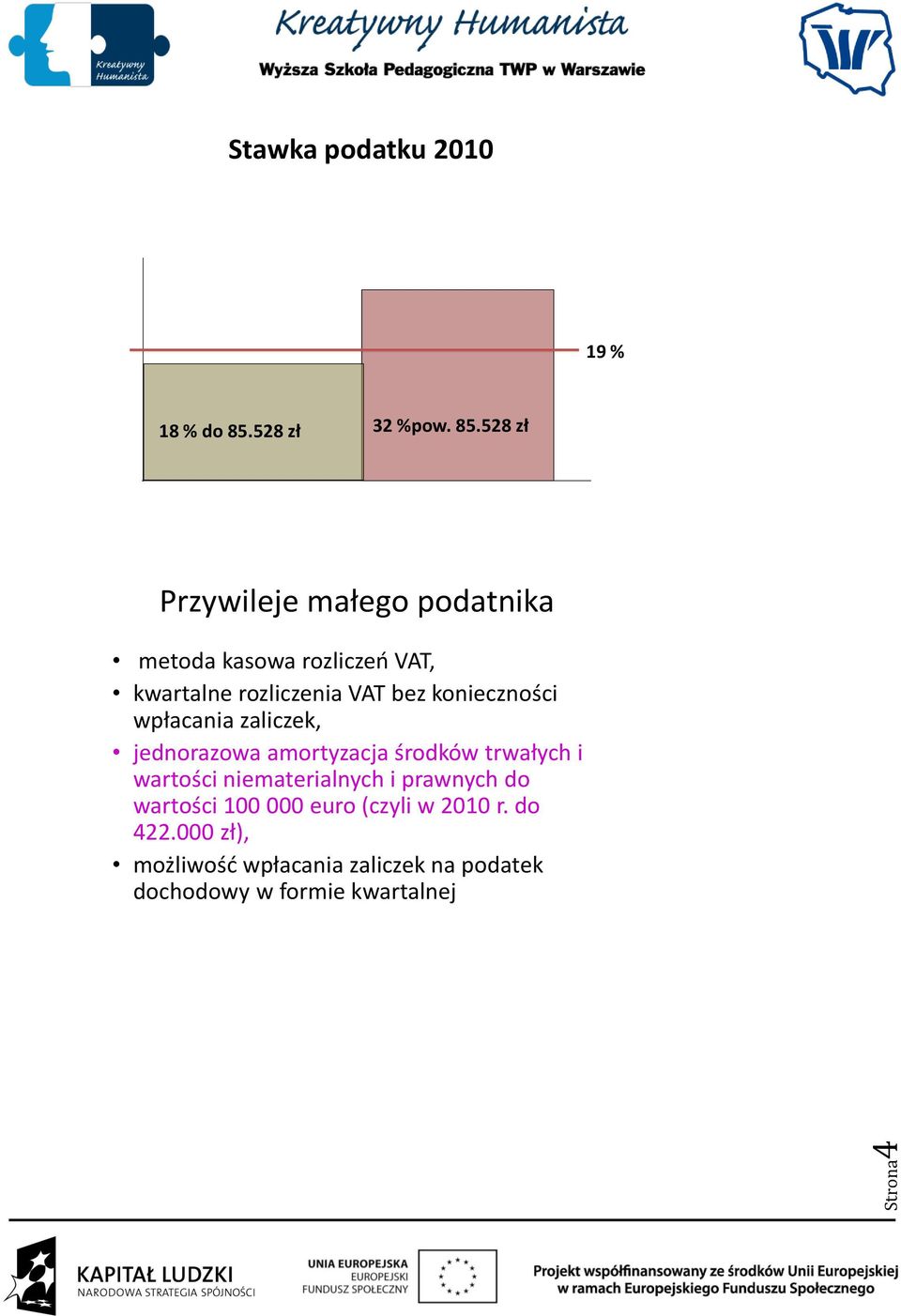 528 zł Przywileje małego podatnika metoda kasowa rozliczeo VAT, kwartalne rozliczenia VAT bez