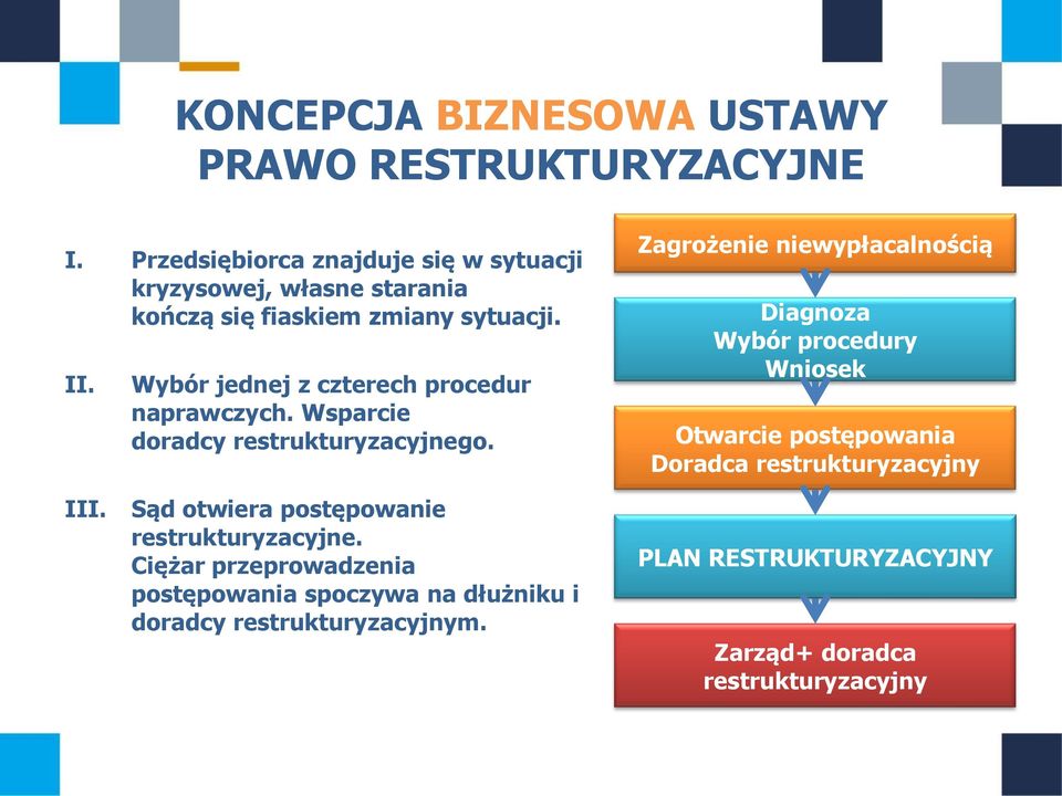 Wybór jednej z czterech procedur naprawczych. Wsparcie doradcy restrukturyzacyjnego.