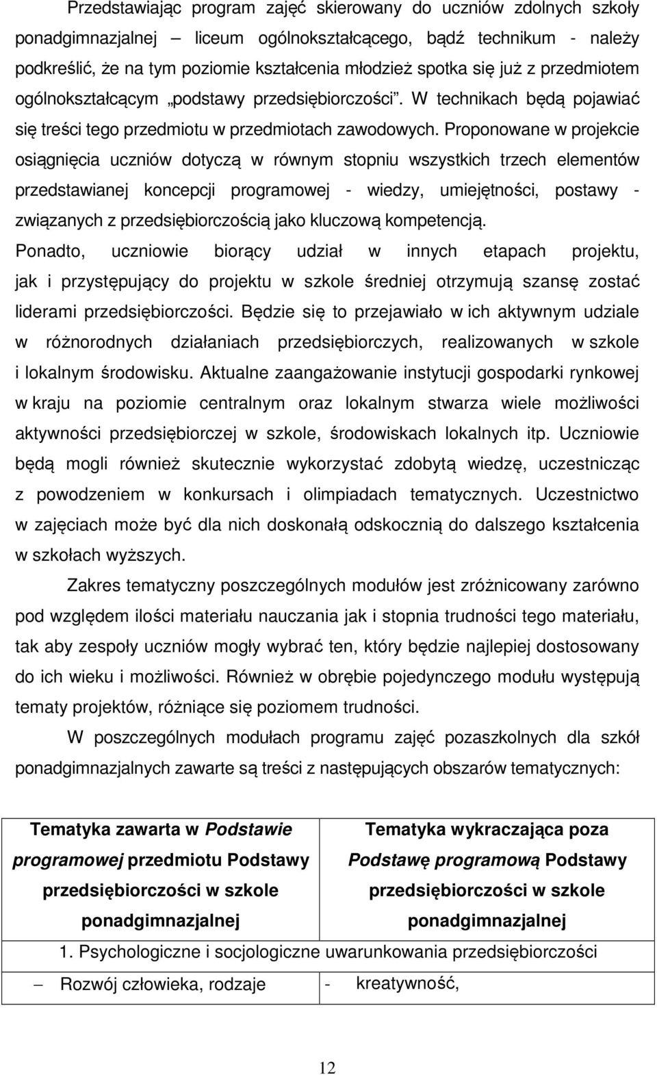 Proponowane w projekcie osiągnięcia uczniów dotyczą w równym stopniu wszystkich trzech elementów przedstawianej koncepcji programowej - wiedzy, umiejętności, postawy - związanych z