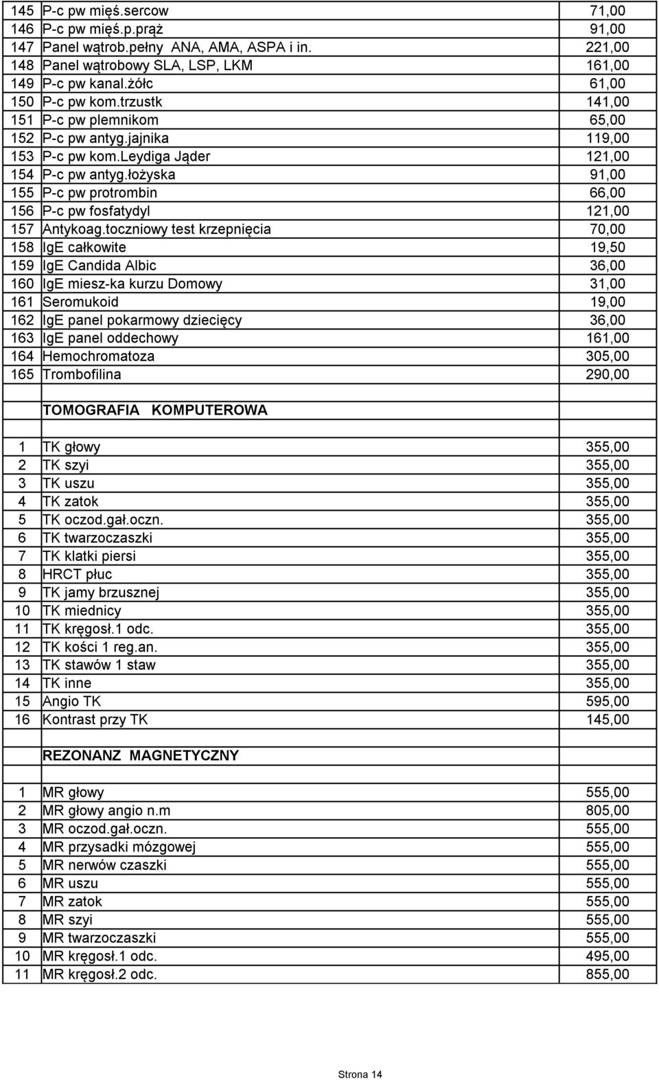 łożyska 91,00 155 P-c pw protrombin 66,00 156 P-c pw fosfatydyl 121,00 157 Antykoag.