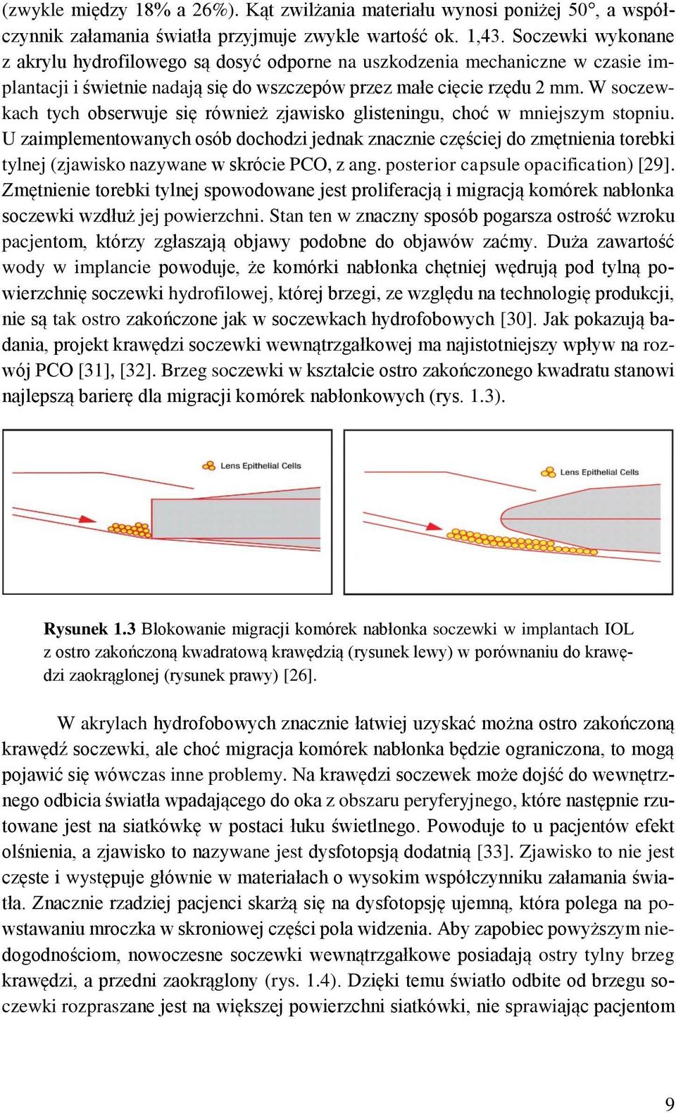 W soczewkach tych obserwuje się również zjawisko glisteningu, choć w mniejszym stopniu.