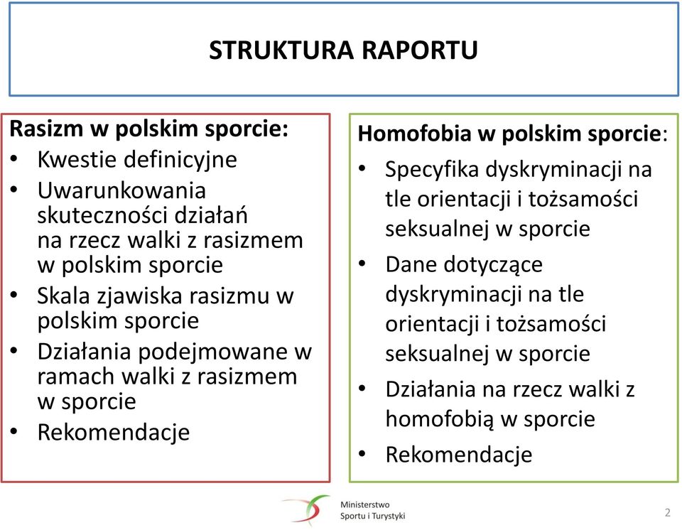 Rekomendacje Homofobia w polskim sporcie: Specyfika dyskryminacji na tle orientacji i tożsamości seksualnej w sporcie Dane
