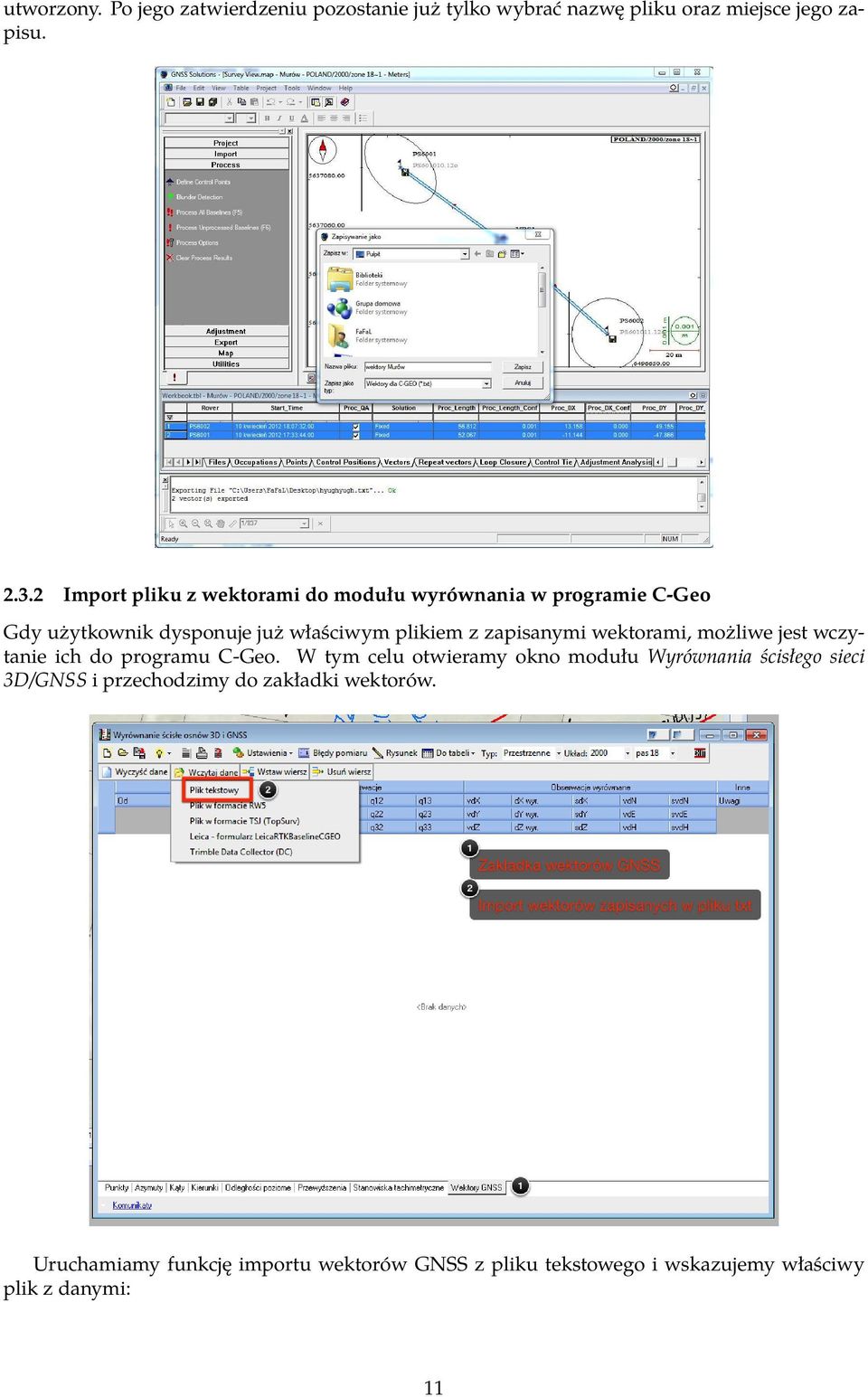 zapisanymi wektorami, możliwe jest wczytanie ich do programu C-Geo.