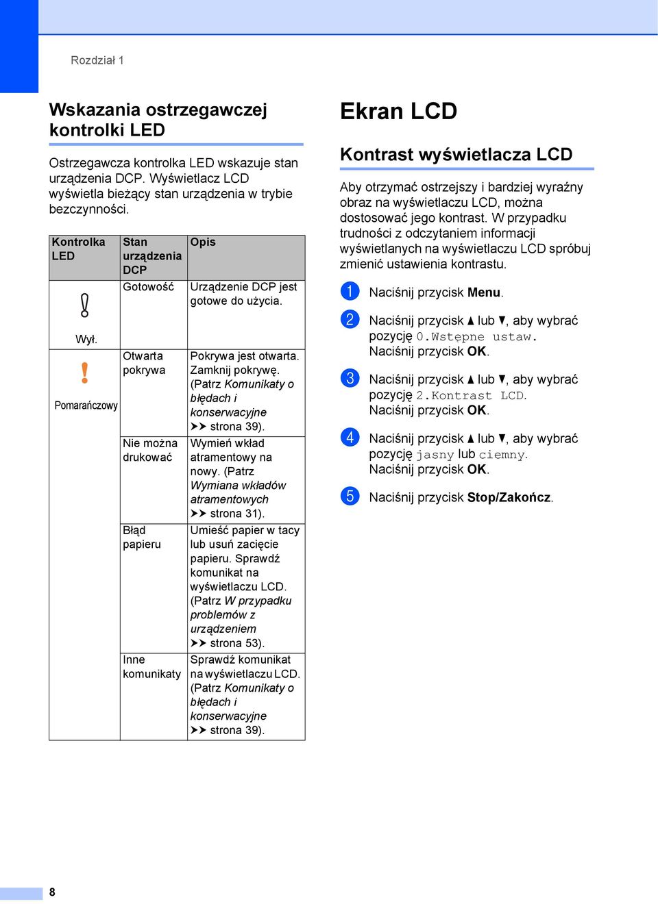 (Patrz Komunikaty o błędach i konserwacyjne uu strona 39). Wymień wkład atramentowy na nowy. (Patrz Wymiana wkładów atramentowych uu strona 31). Umieść papier w tacy lub usuń zacięcie papieru.