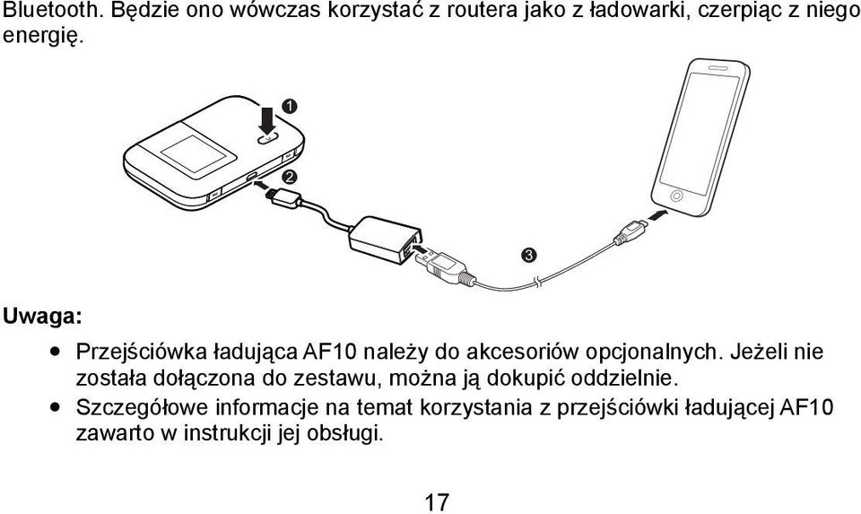 1 2 3 Uwaga: Przejściówka ładująca AF10 należy do akcesoriów opcjonalnych.