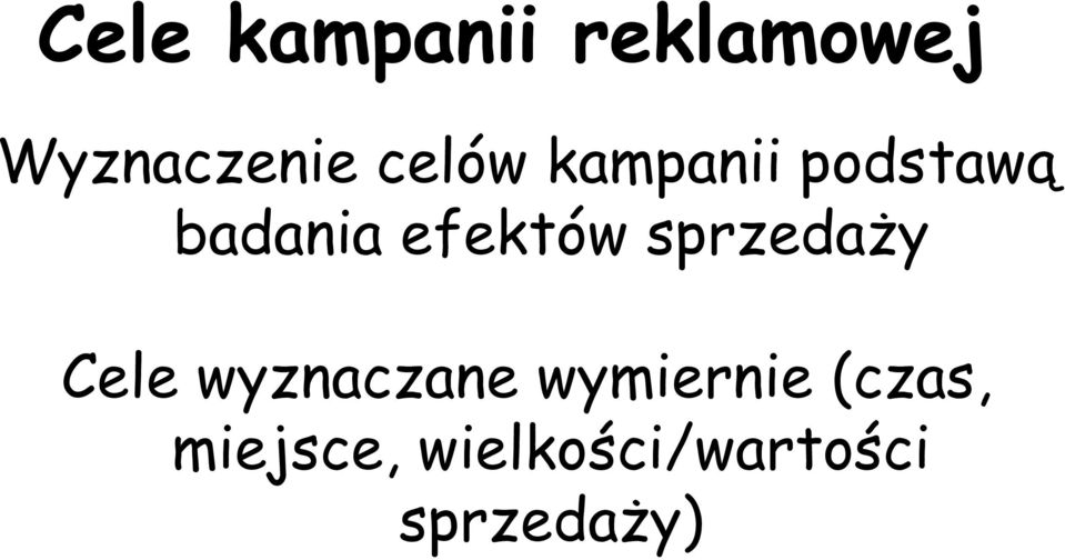 sprzedaży Cele wyznaczane wymiernie