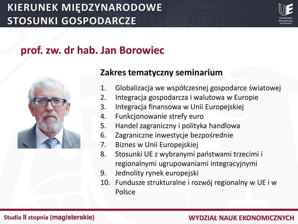 Handel zagraniczny i polityka handlowa 6. Zagraniczne inwestycje bezpośrednie 7. Biznes w Unii Europejskiej 8.