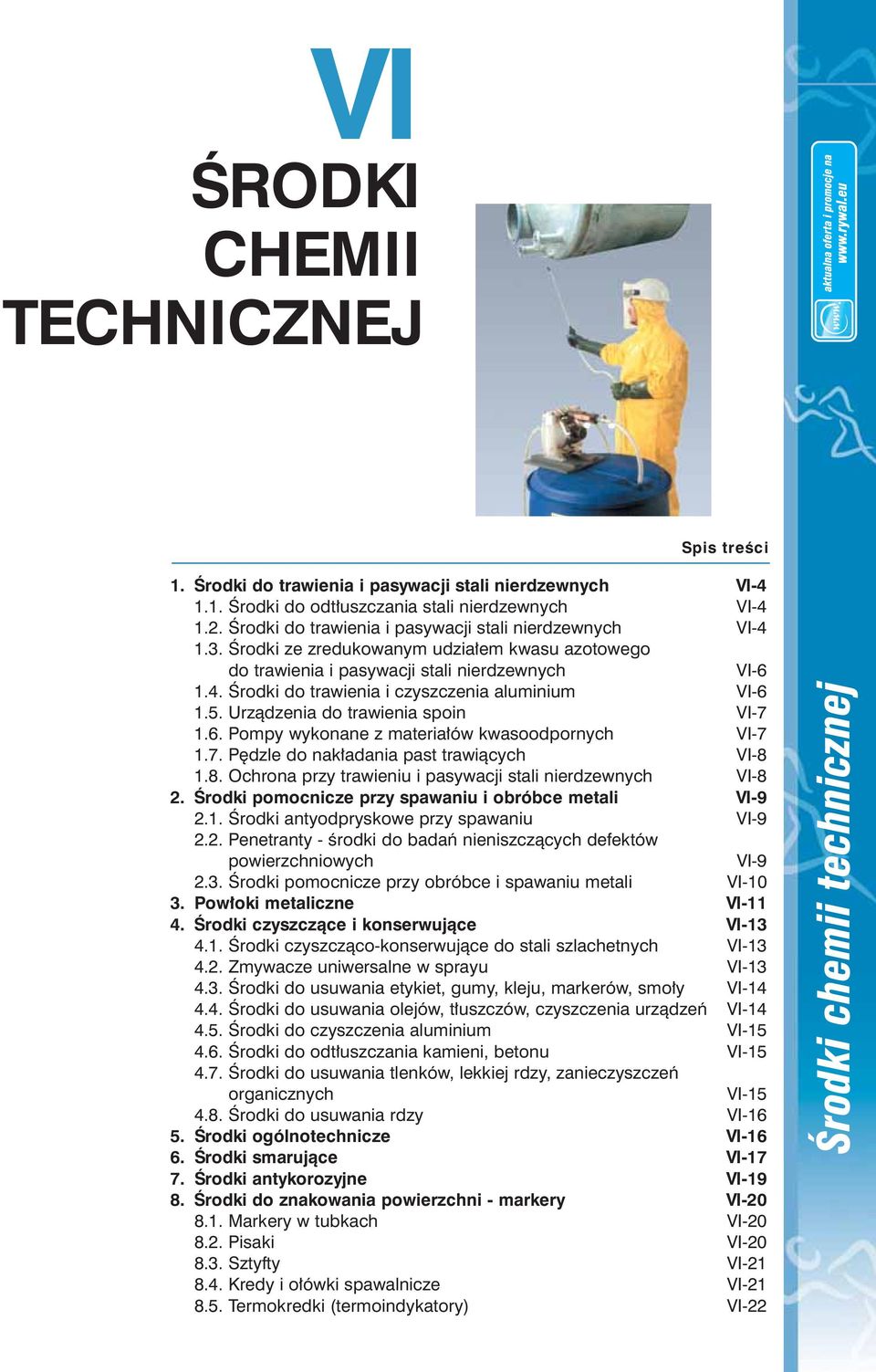 5. Urządzenia do trawienia spoin VI-7 1.6. Pompy wykonane z materiałów kwasoodpornych VI-7 1.7. Pędzle do nakładania past trawiących VI-8 1.8. Ochrona przy trawieniu i pasywacji stali nierdzewnych VI-8 2.