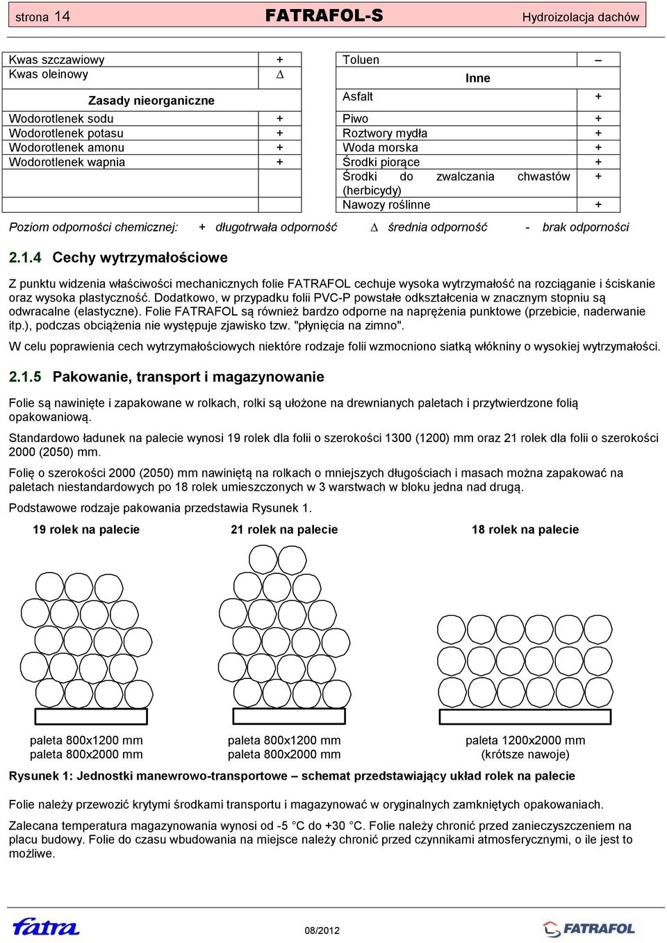 brak odporności 2.1.4 Cechy wytrzymałościowe Z punktu widzenia właściwości mechanicznych folie FATRAFOL cechuje wysoka wytrzymałość na rozciąganie i ściskanie oraz wysoka plastyczność.