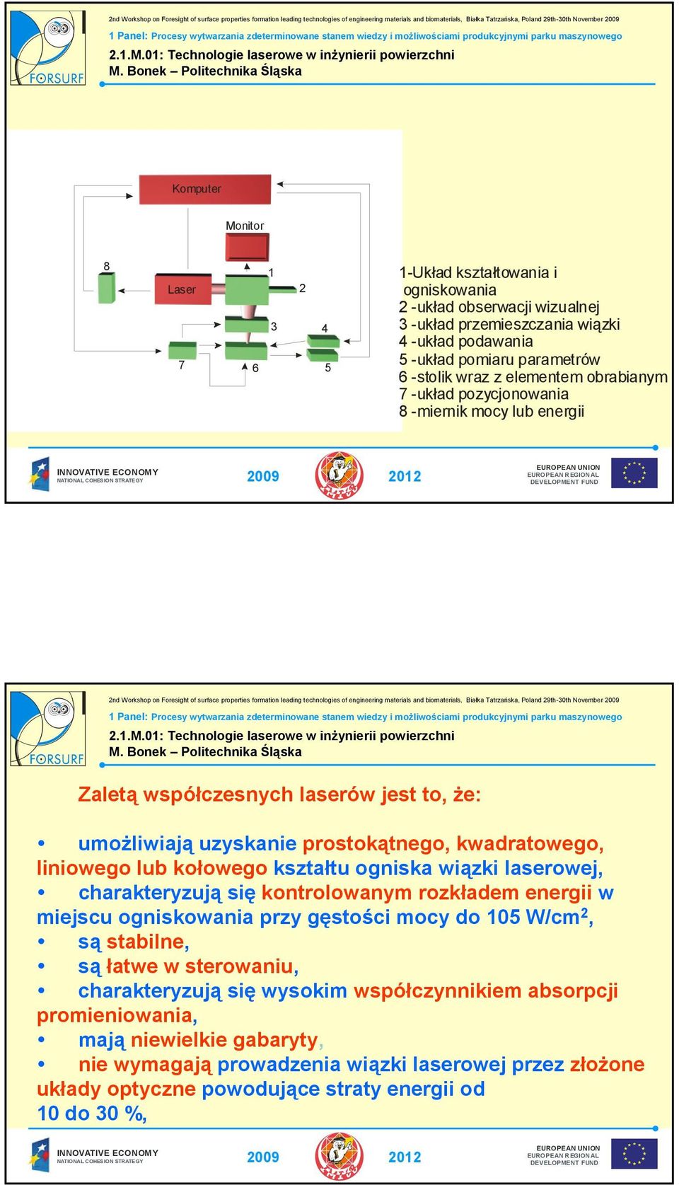 kołowego kształtu ogniska wiązki laserowej, charakteryzują się kontrolowanym rozkładem energii w miejscu ogniskowania przy gęstości mocy do 105 W/cm 2, są stabilne, są łatwe w sterowaniu,