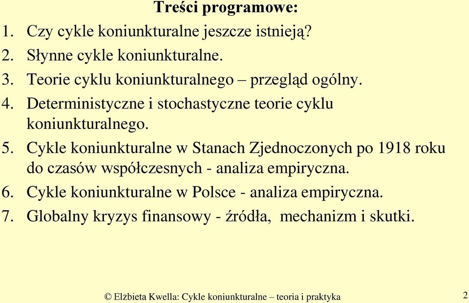 Cykle koniunkturalne w Stanach Zjednoczonych po 1918 roku do czasów współczesnych - analiza empiryczna. 6.